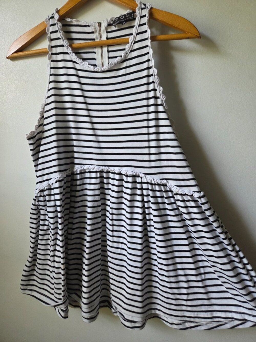 EUC POL STRIPED RACER CUT STYLE BABYDOLL TANK TOP LACED SIZE M